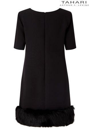 Tahari Faux Fur Trim Sleeve Dress